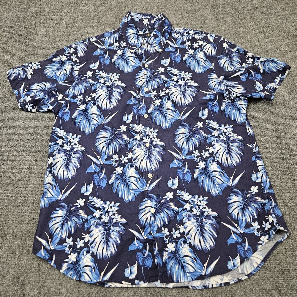 Ralph Lauren Blue‎ Label Hawaiian Shirt Medium Floral Travel Resort Vacation